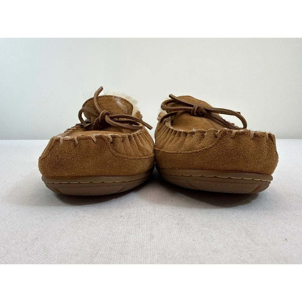 LL Bean Wicked Good Moc Suede Moccasin Slippers Mens 9 Brown Shearling Lining